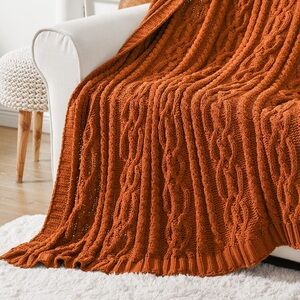 Cozy Cable Knit Throw Blanket - Caramel